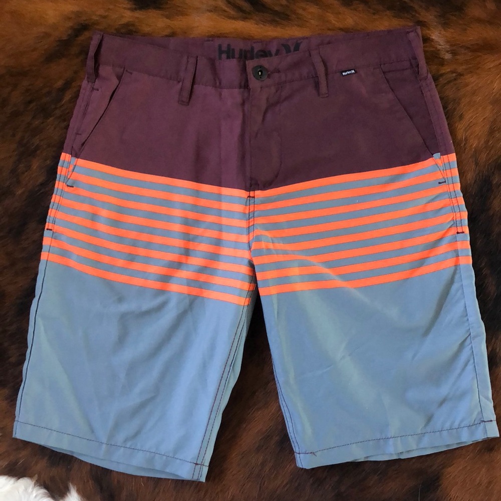 Hurley Men's Swim Hybrid Shorts - Purple and Gray with Orange Stripes